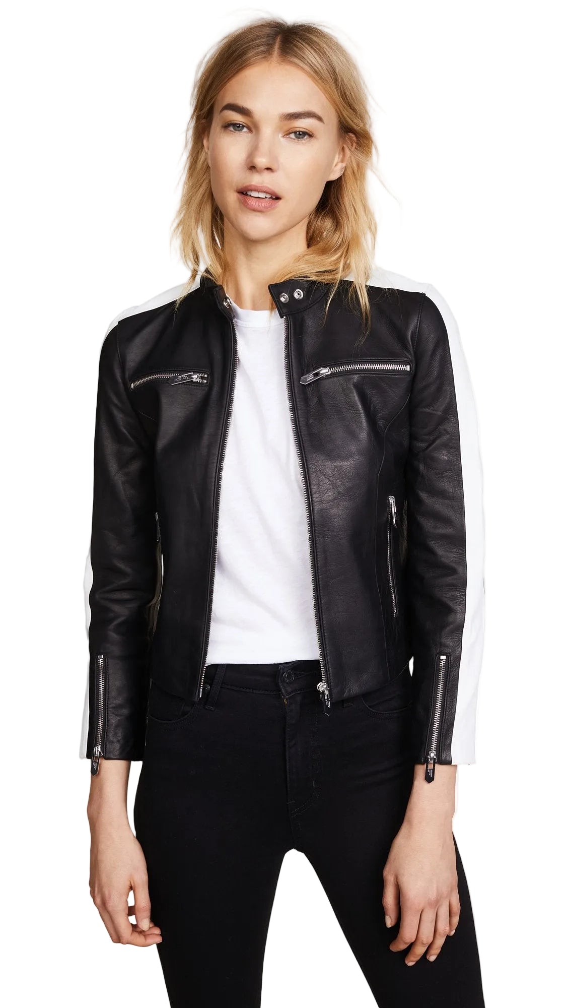 women's black lambskin leather racer jacket elara back view