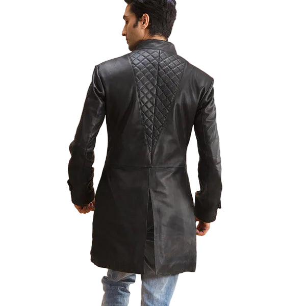 Midlander Quilted Black Leather Trench Coat