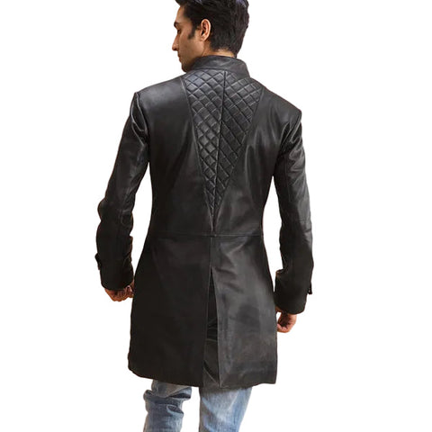 Midlander Quilted Black Leather Trench Coat