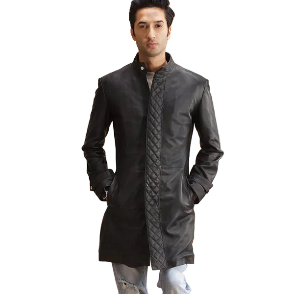 Midlander Quilted Black Leather Trench Coat