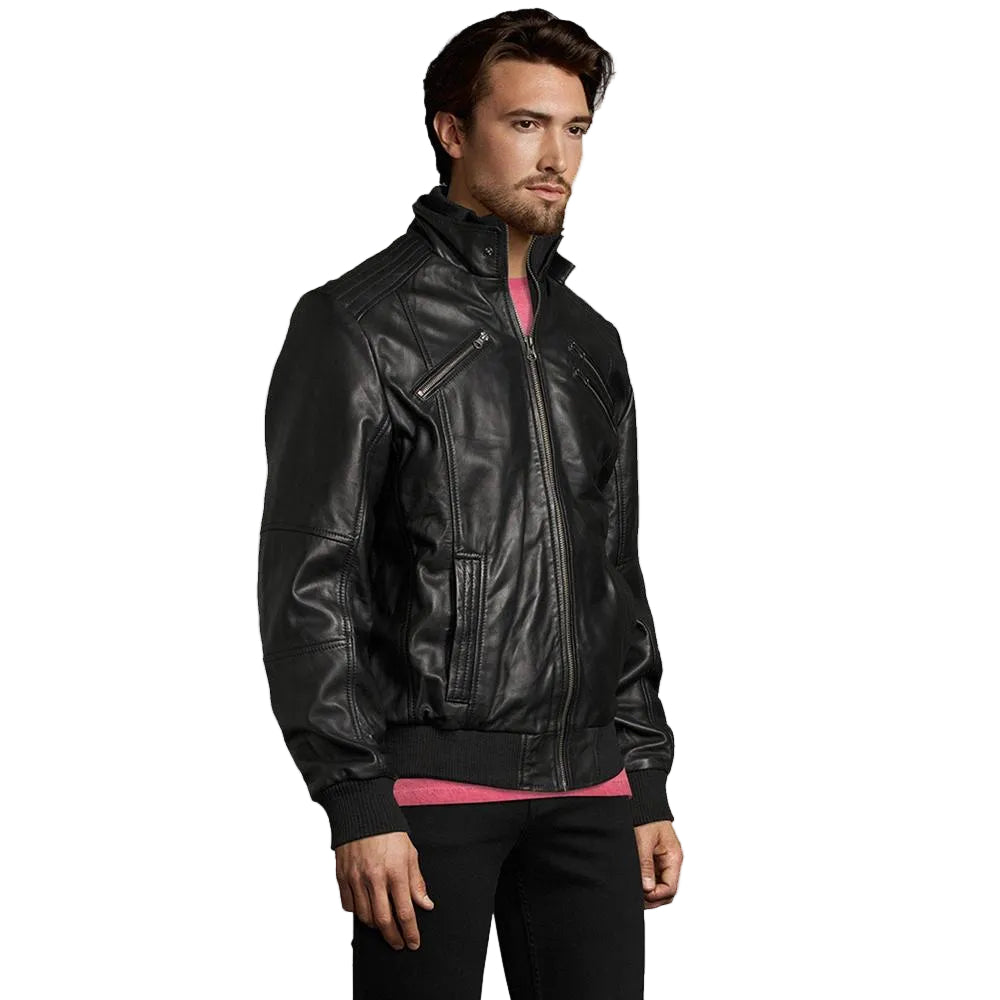 Mike Black Bomber Leather Jacket