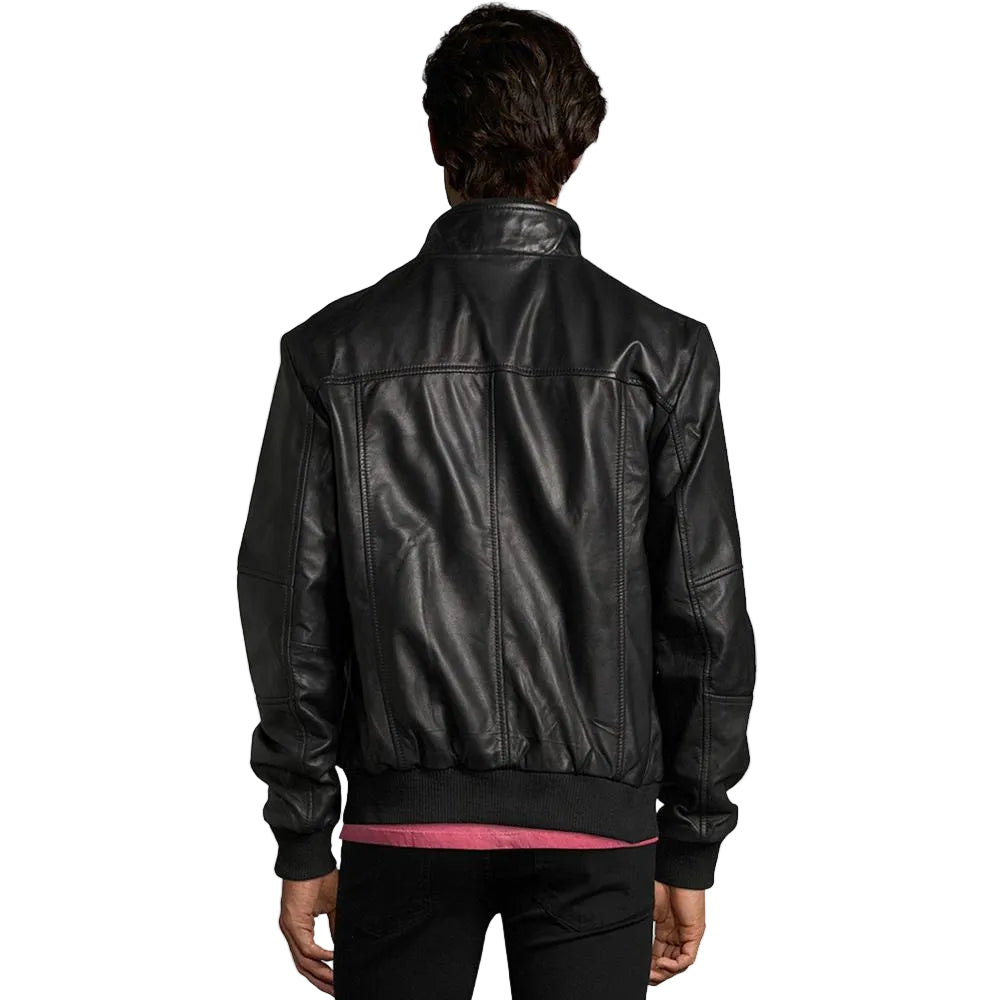 Mike Black Bomber Leather Jacket