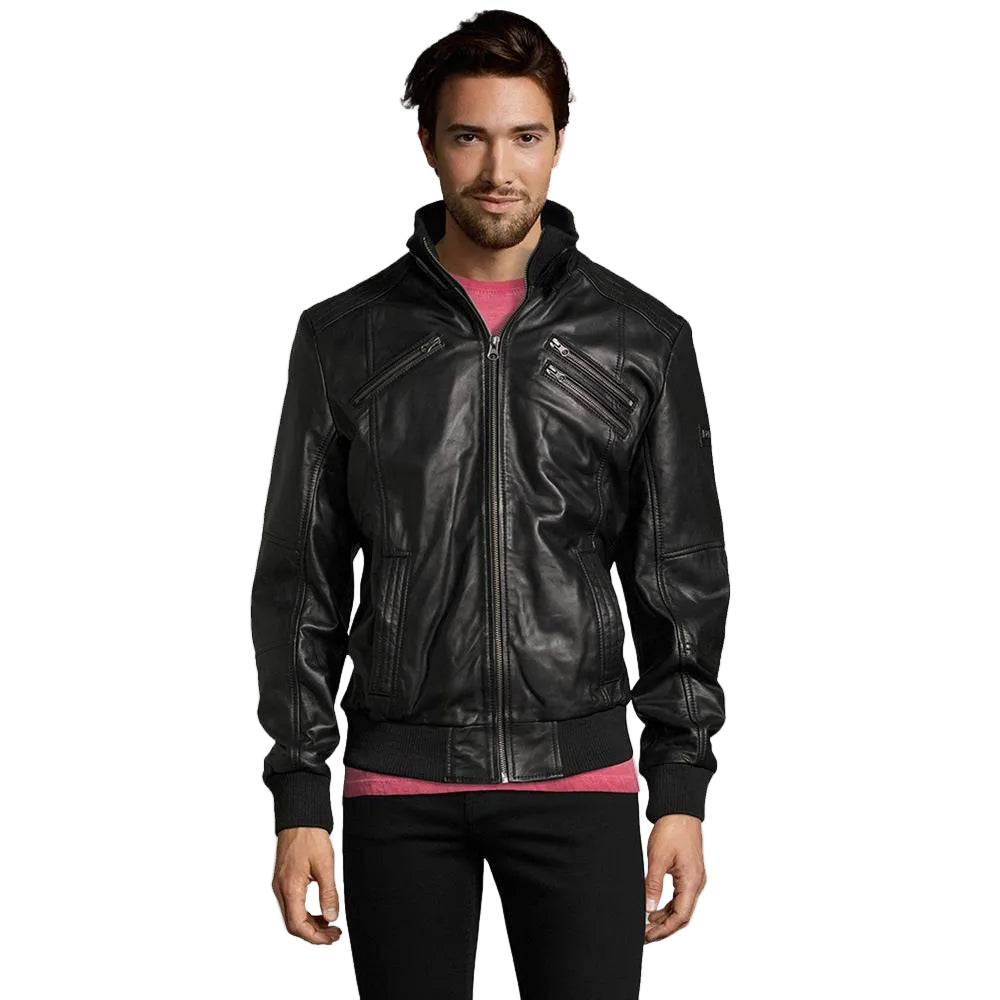 Mike Black Bomber Leather Jacket