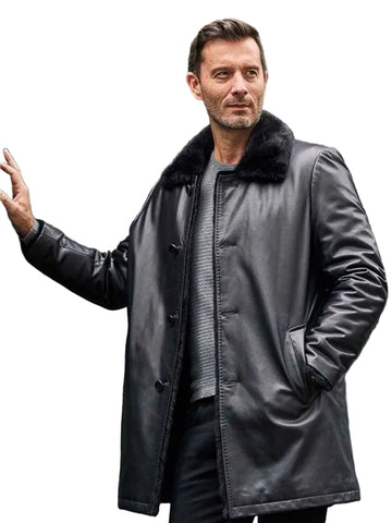 Mink Fur Coat Long Fur Outwear Black Leather Overcoat