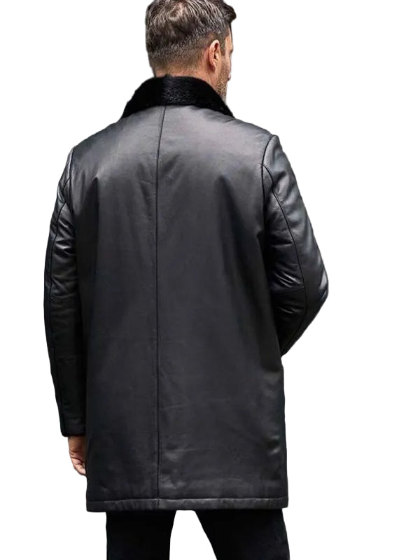 Mink Fur Coat Long Fur Outwear Black Leather Overcoat