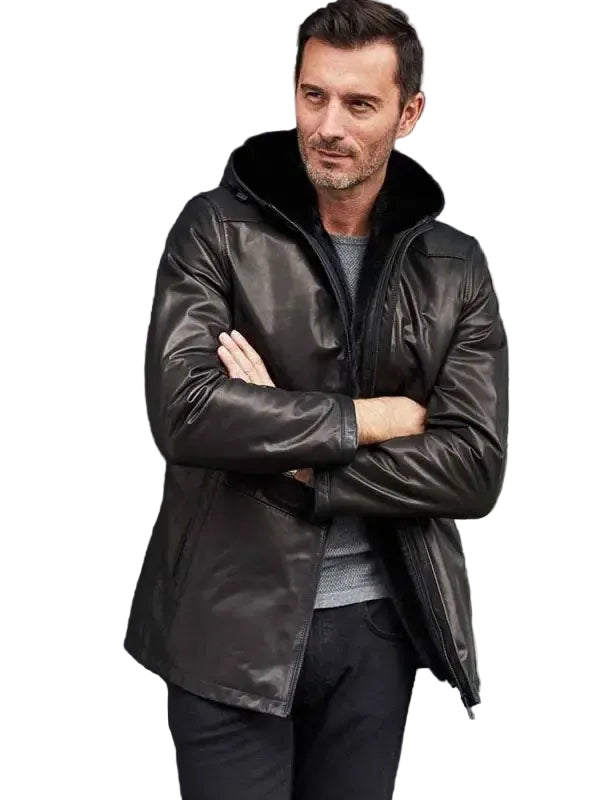 Mink Fur Overcoat Oversize Winter Outwear Long Black Leather Jacket
