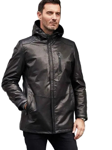 Mink Fur Overcoat Oversize Winter Outwear Long Black Leather Jacket