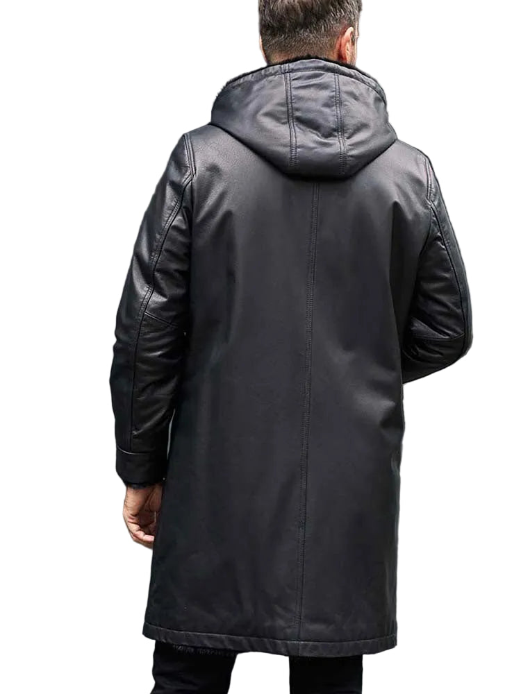 Mink Overcoat Long Fur Parkas Black Leather Jacket