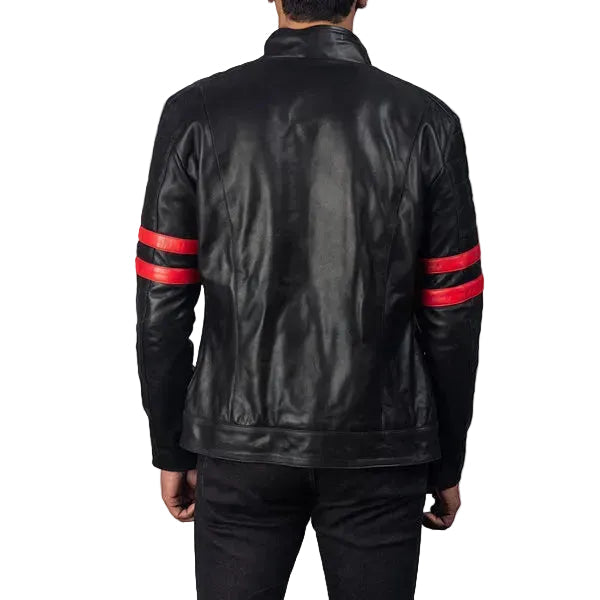 Monza Black & Red Leather Biker Jacket