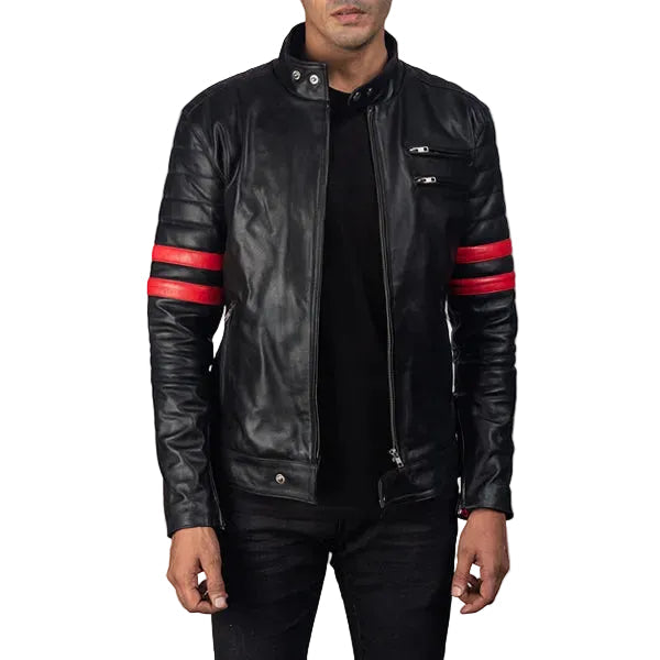 Monza Black & Red Leather Biker Jacket