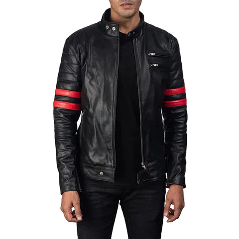 Monza Black & Red Leather Biker Jacket