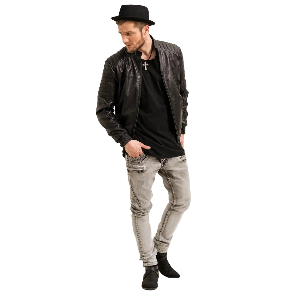 Mosh Black Bomber Leather Jacket