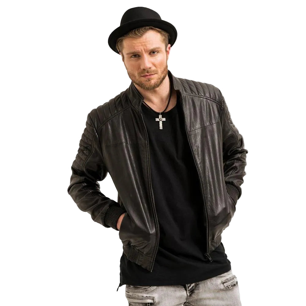 Mosh Black Bomber Leather Jacket