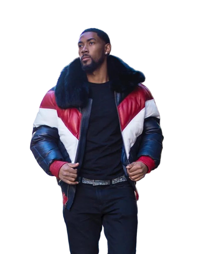 Multi colour leather bomber jacket for men
