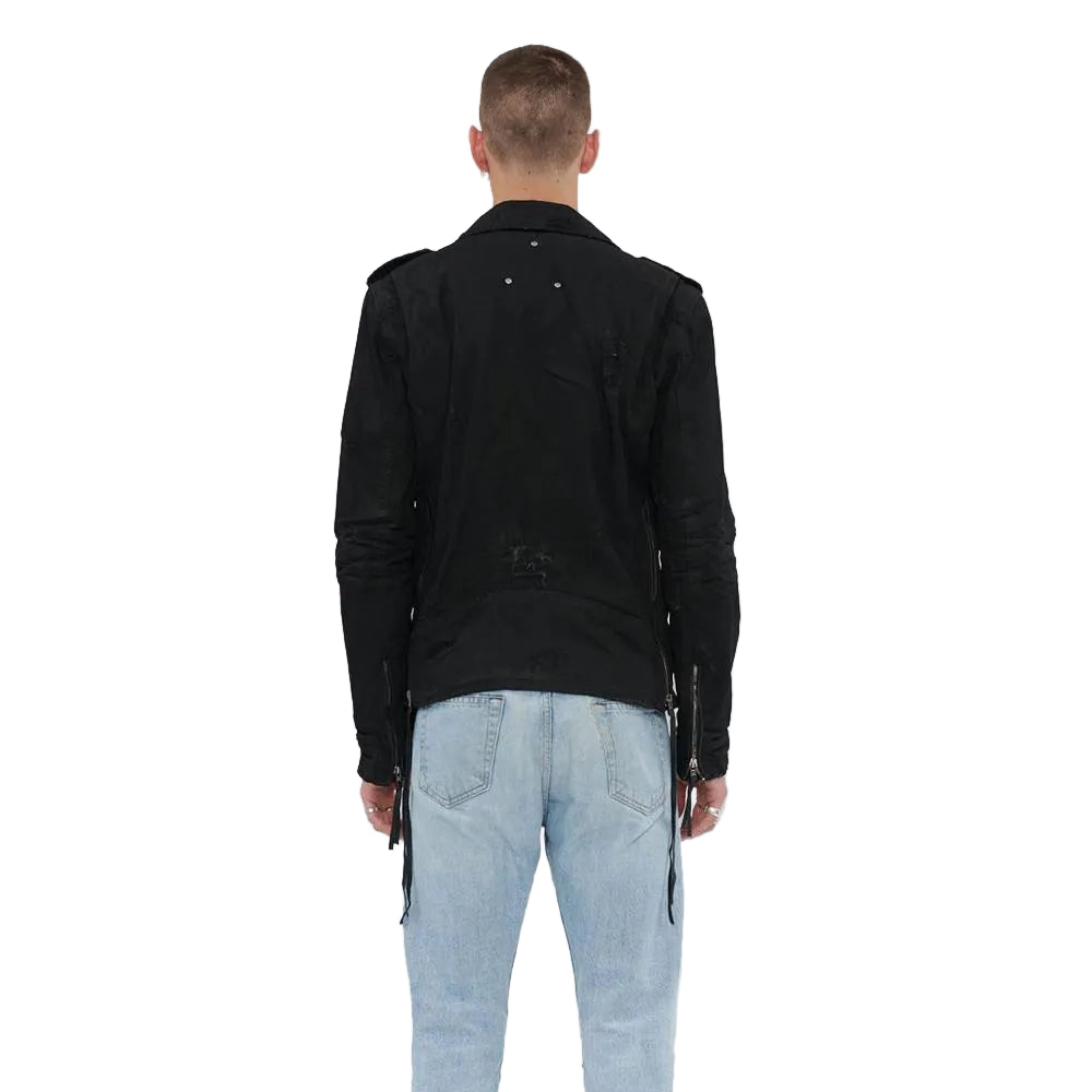 men's black lambskin leather biker jacket marlow back view