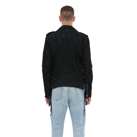 men's black lambskin leather biker jacket marlow back view
