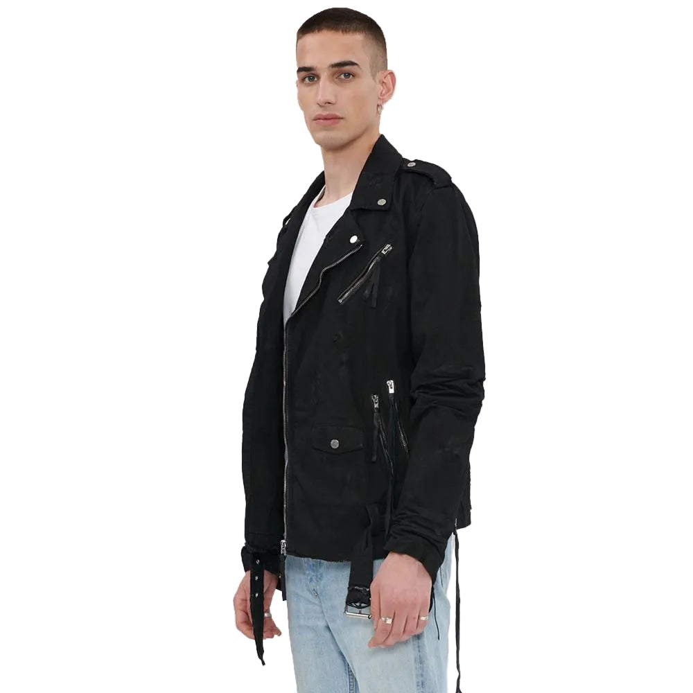 men's black lambskin leather biker jacket marlow front view