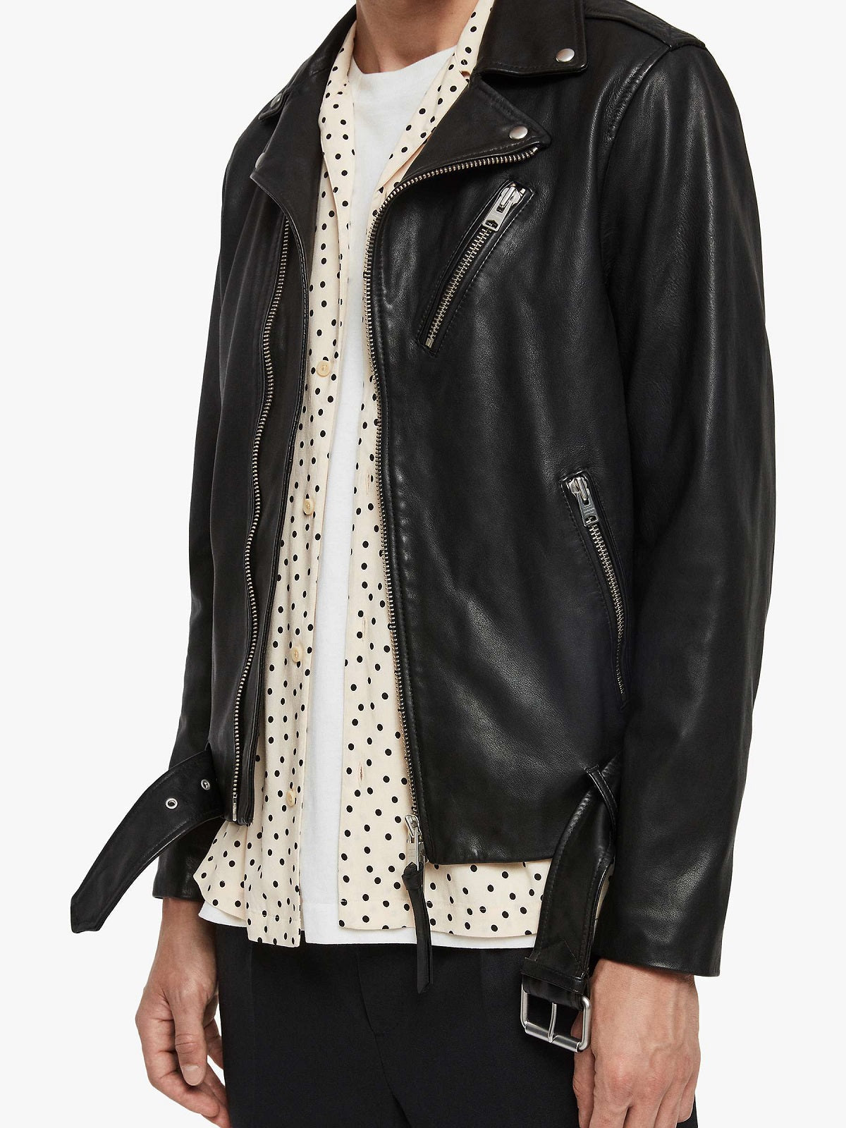 men's black leather biker jacket valen side angle
