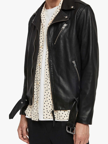 men's black leather biker jacket valen side angle