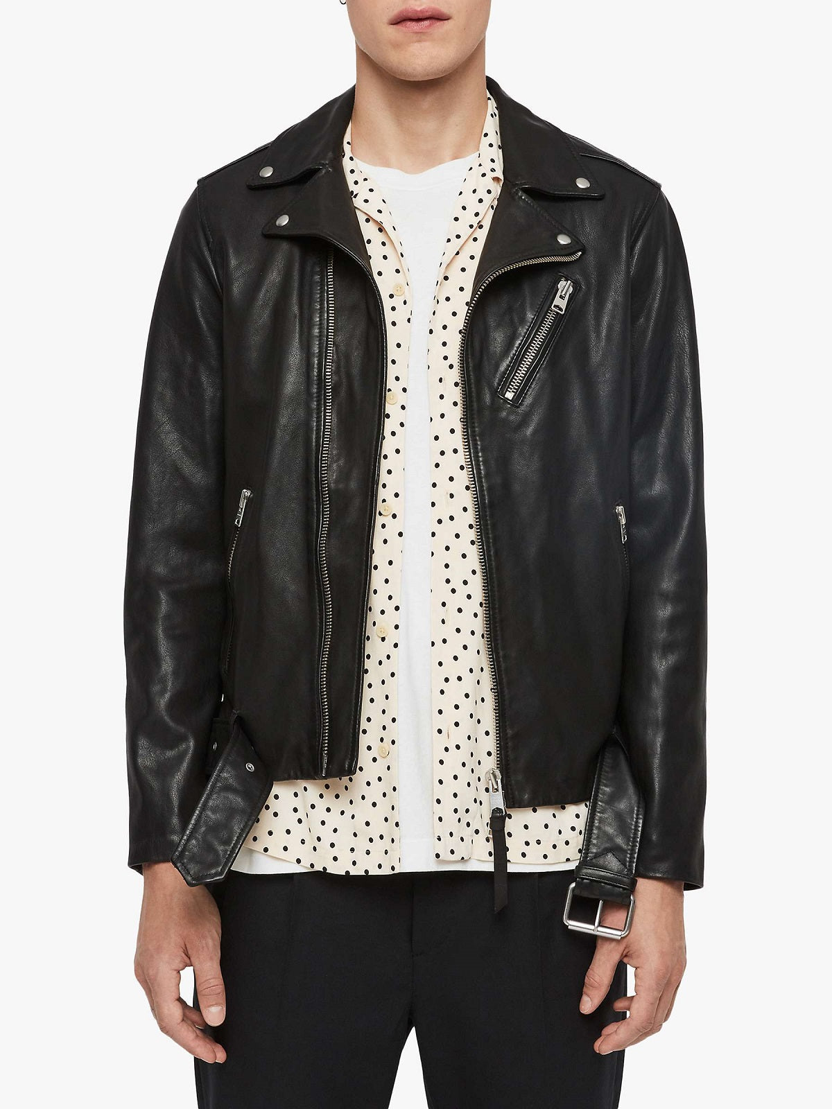 men's black leather biker jacket valen back view