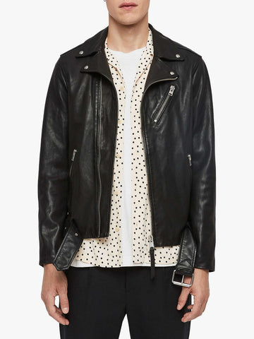men's black leather biker jacket valen back view