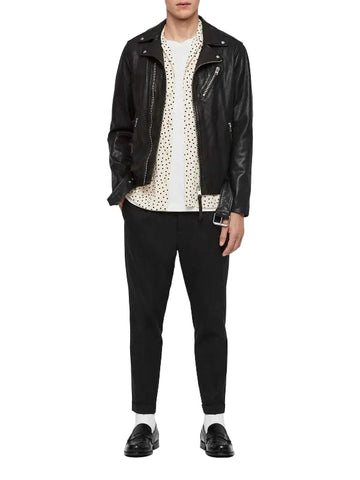 men's black leather biker jacket valen texture detail