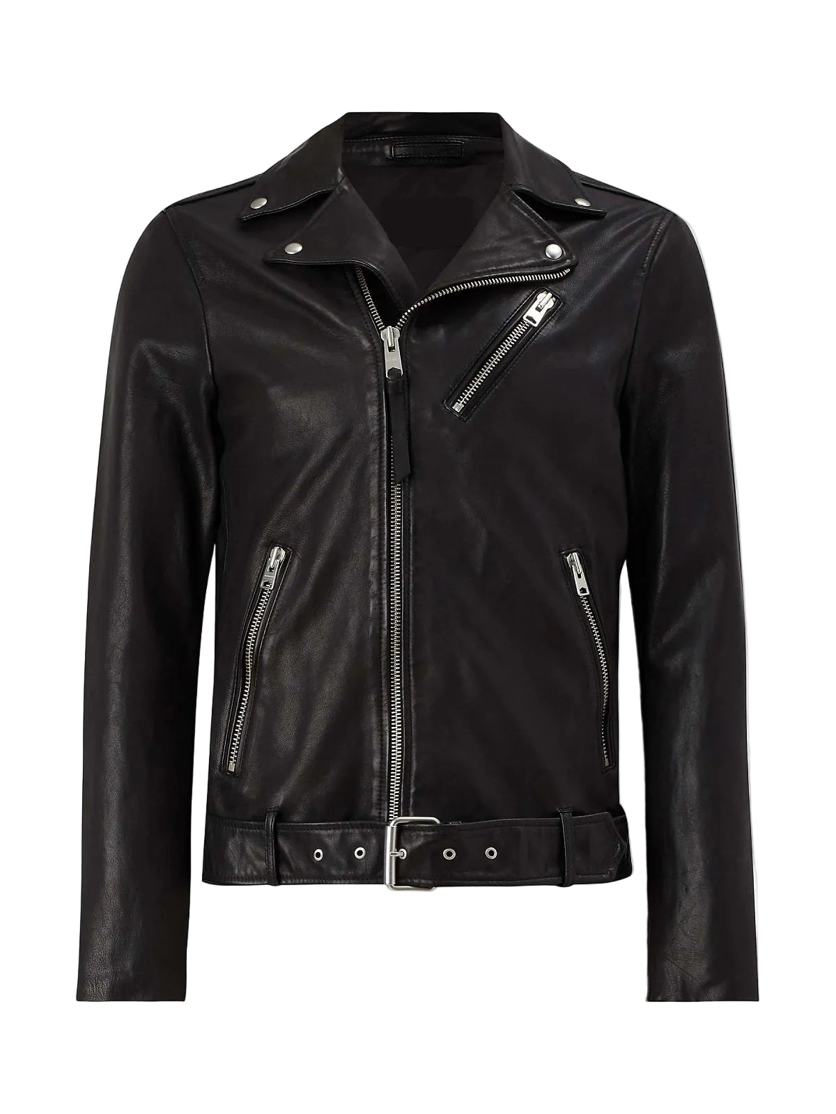 men's black leather biker jacket valen front view