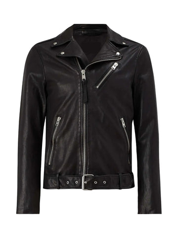 men's black leather biker jacket valen front view