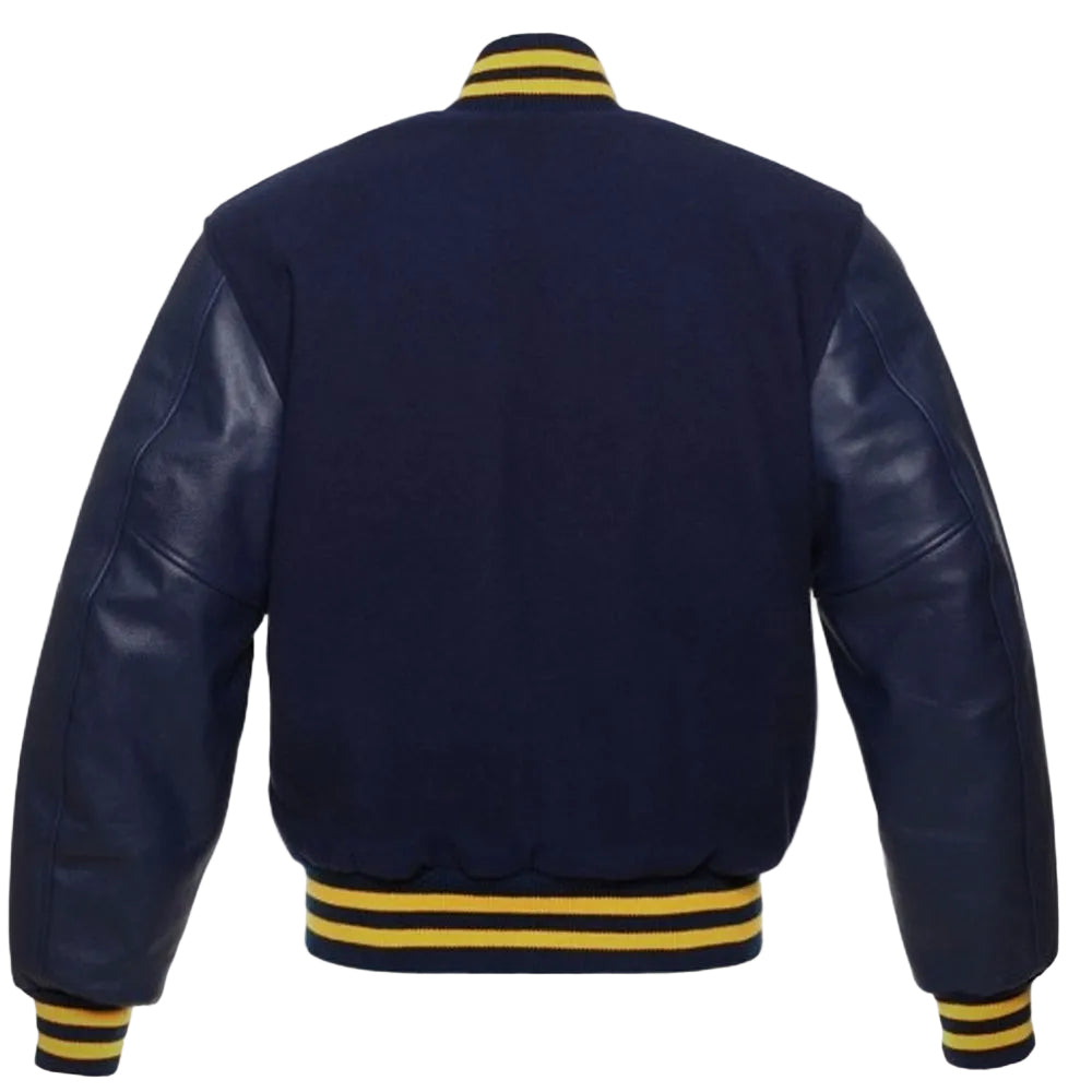 Navy Blue and Yellow Baseball Style Jacket