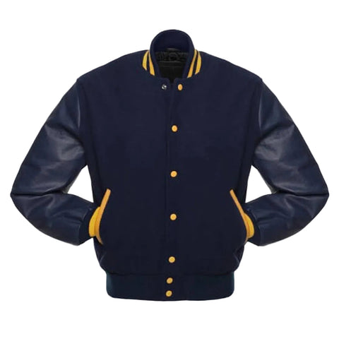 Navy Blue and Yellow Baseball Style Jacket