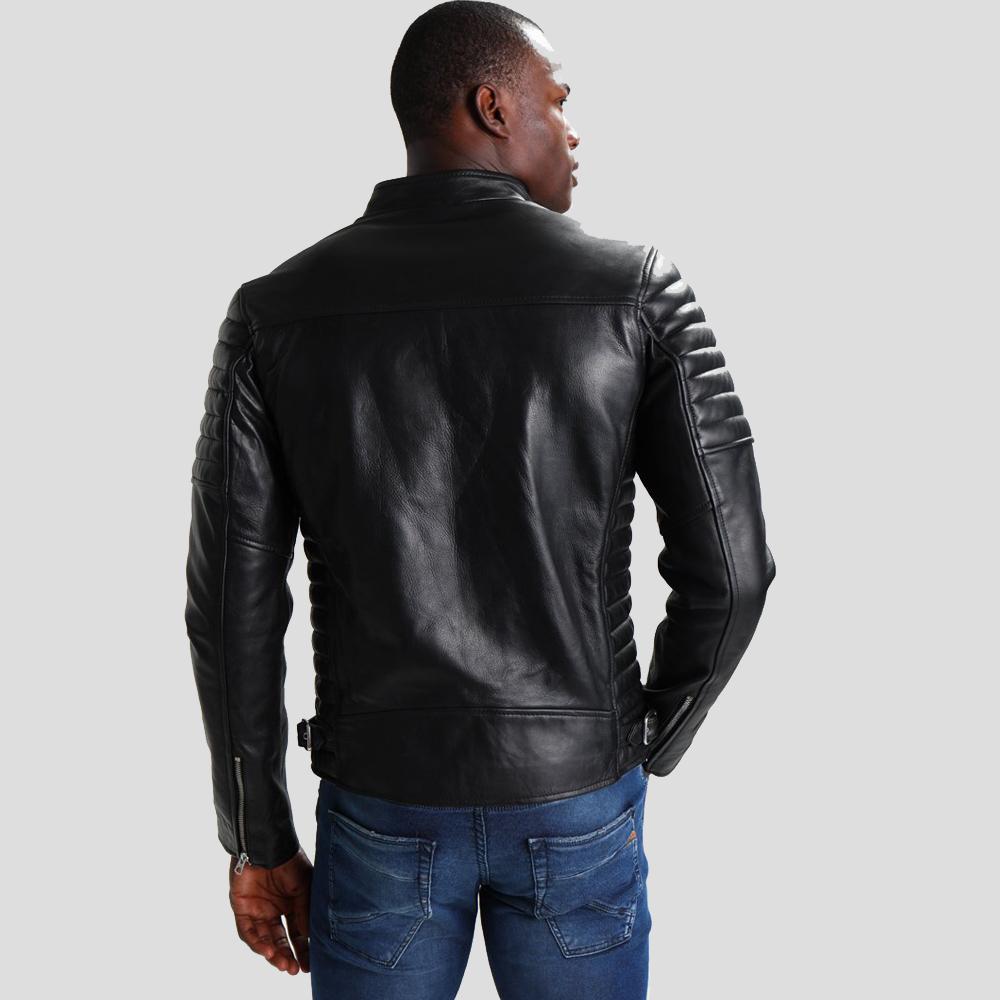 men's black quilted lambskin leather biker jacket dorian styling view