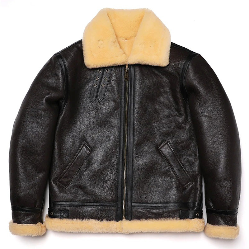 New Brown Shearling Sheepskin Flight Jacket Coat - AMSEL LEATHERS