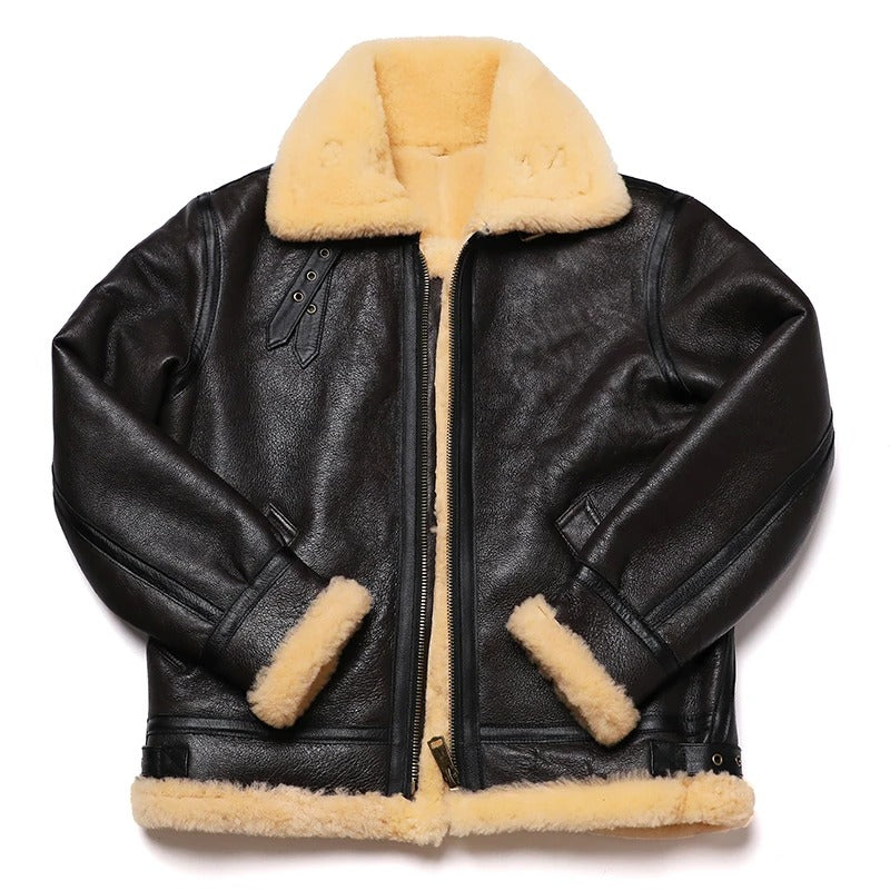 New Brown Shearling Sheepskin Flight Jacket Coat - AMSEL LEATHERS