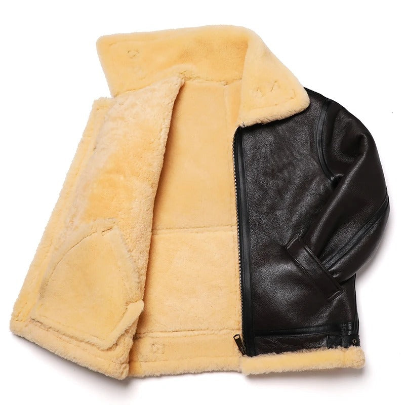 New Brown Shearling Sheepskin Flight Jacket Coat - AMSEL LEATHERS