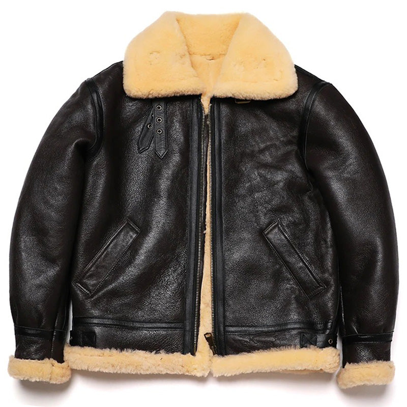 New Brown Shearling Sheepskin Flight Jacket Coat - AMSEL LEATHERS