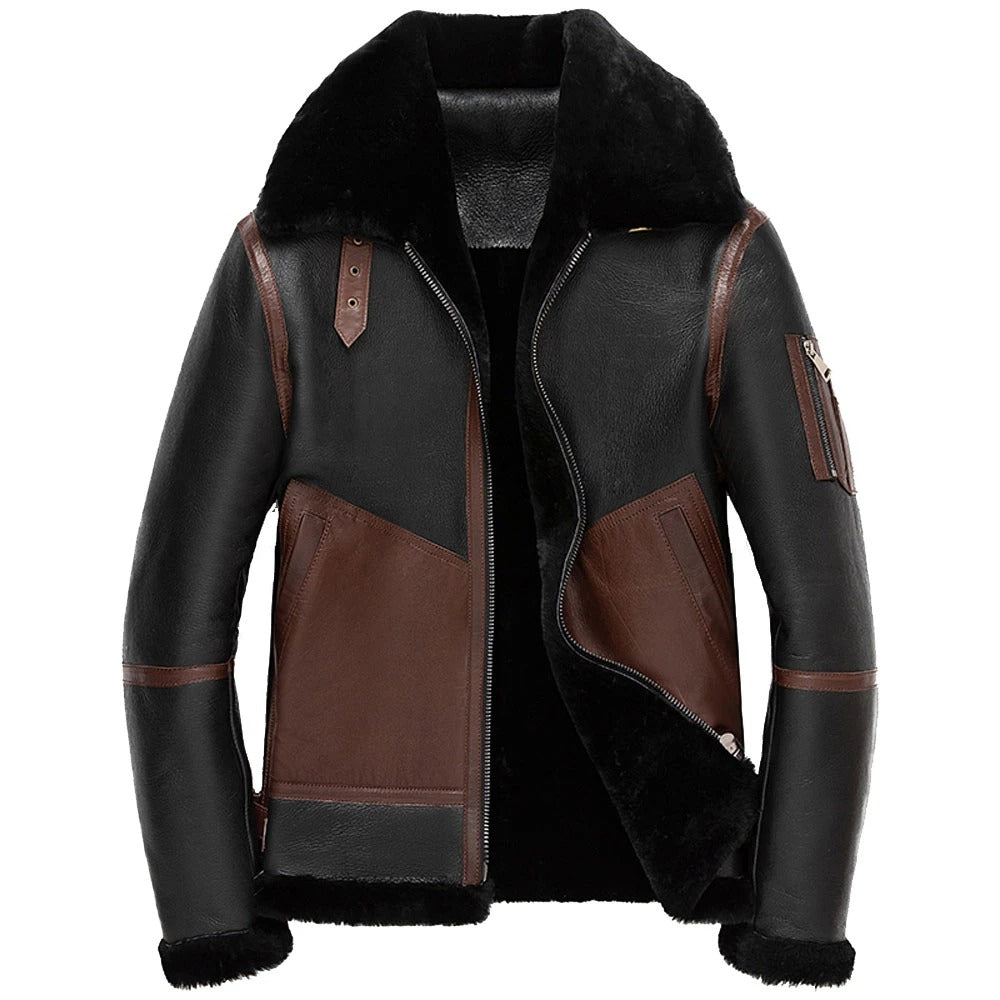 New Men's Black Brown Sheepskin Shearling Jacket - AMSEL LEATHERS