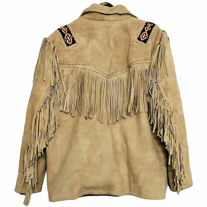 New Men's Native American Suede Leather Jacket With Fringe And Beads Coat - AMSEL LEATHERS