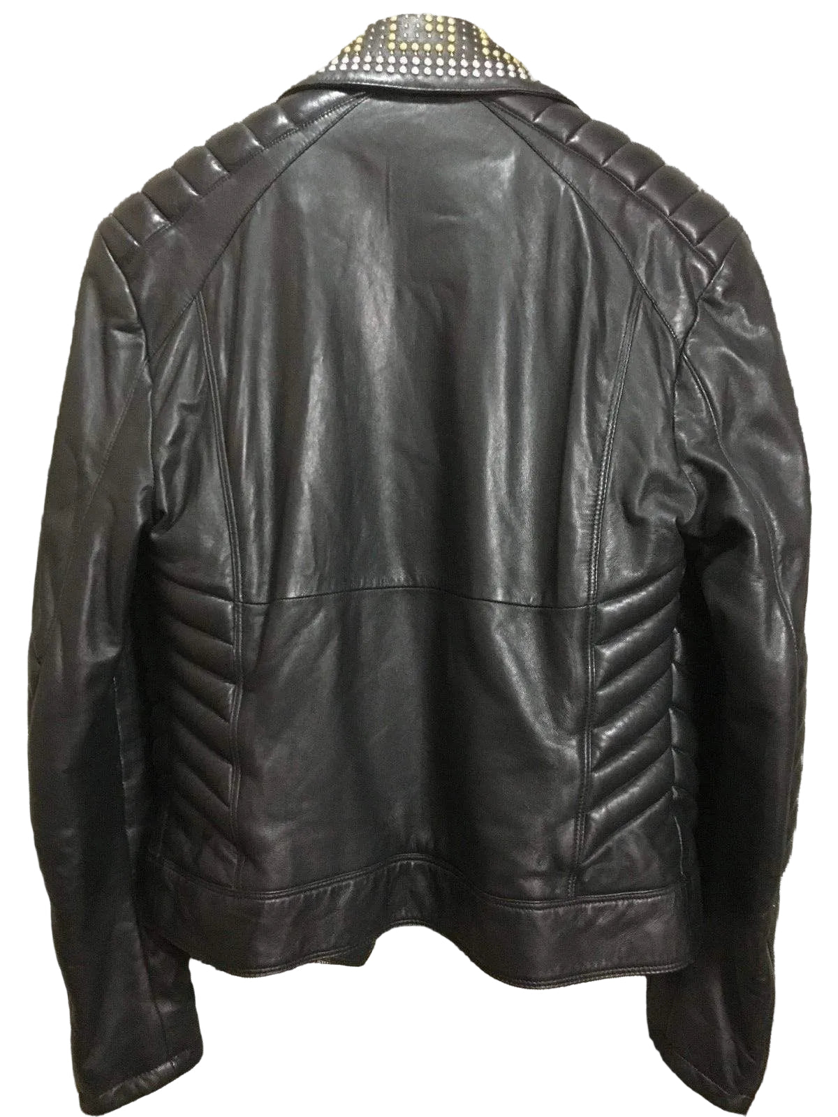 • gold stud biker jacket detail close up

