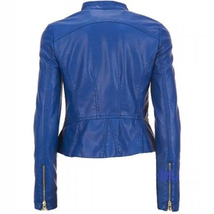 New Women's Blue Leather Motorcycle Jacket - AMSEL LEATHERS