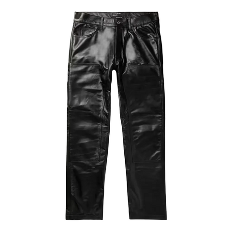 New Black Leather Sheep Skin Skinny Shearling Leather Jeans Pant