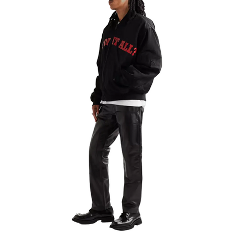 New Black Leather Sheep Skin Skinny Shearling Leather Jeans Pant