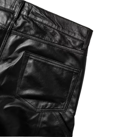 New Black Leather Sheep Skin Skinny Shearling Leather Jeans Pant