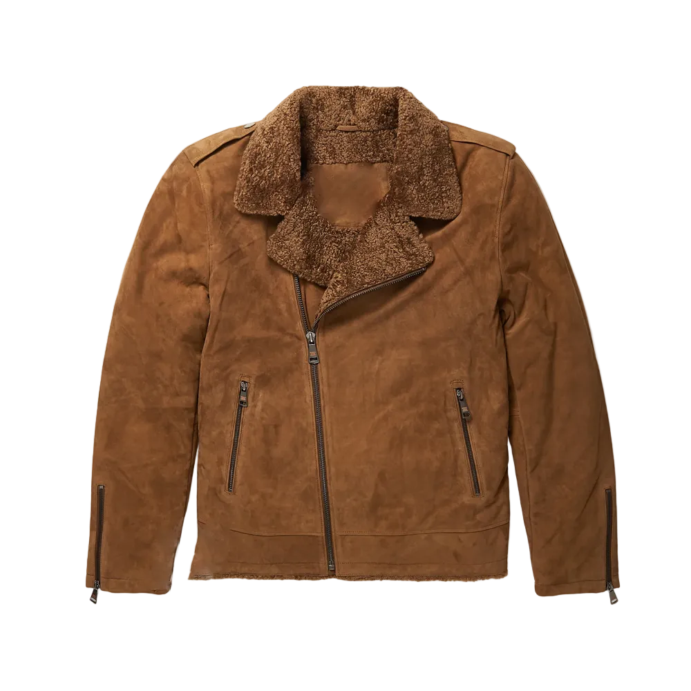 New Men's Brown Shearling Sheepskin Leather Bomber Flying Jacket
