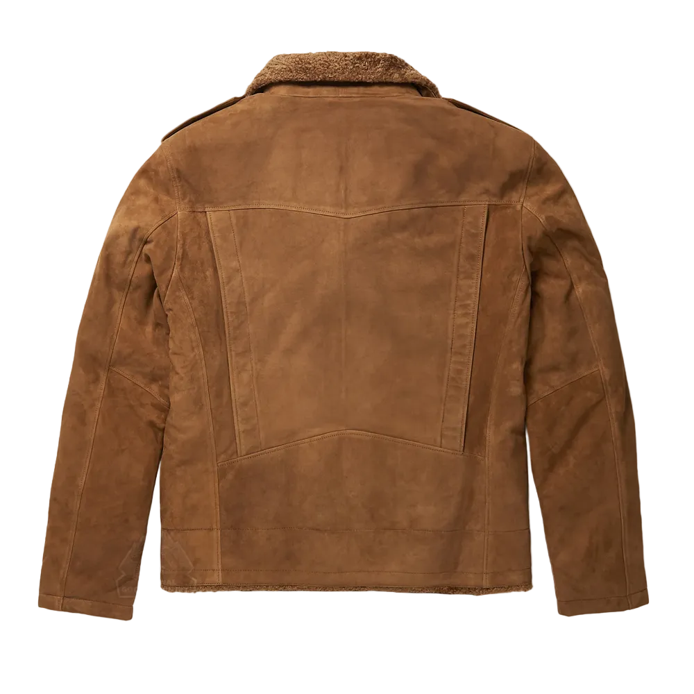 New Men's Brown Shearling Sheepskin Leather Bomber Flying Jacket