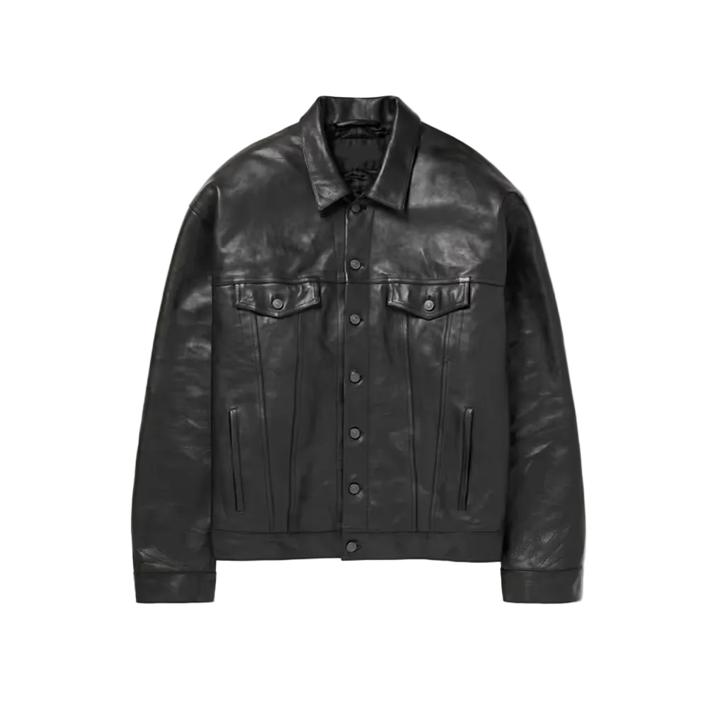New Mens Army Black Suede Shearling Leather Trucker Jacket