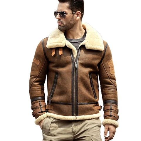 New Mens B3 Airforce Sheepskin Shearling Leather Jacket