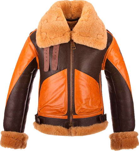 New Style Two Tone Mens Bomber Leather Jacket With Fur