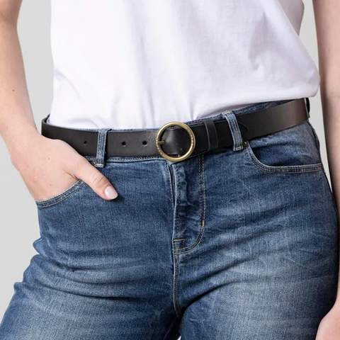 New Women Black Sheepskin Leather Buckle Belt