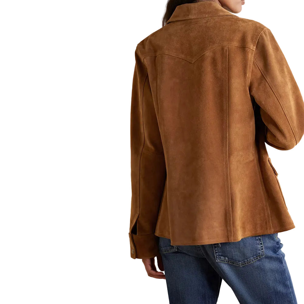 New Women's Brown Buttery Soft Suede Leather Shirt