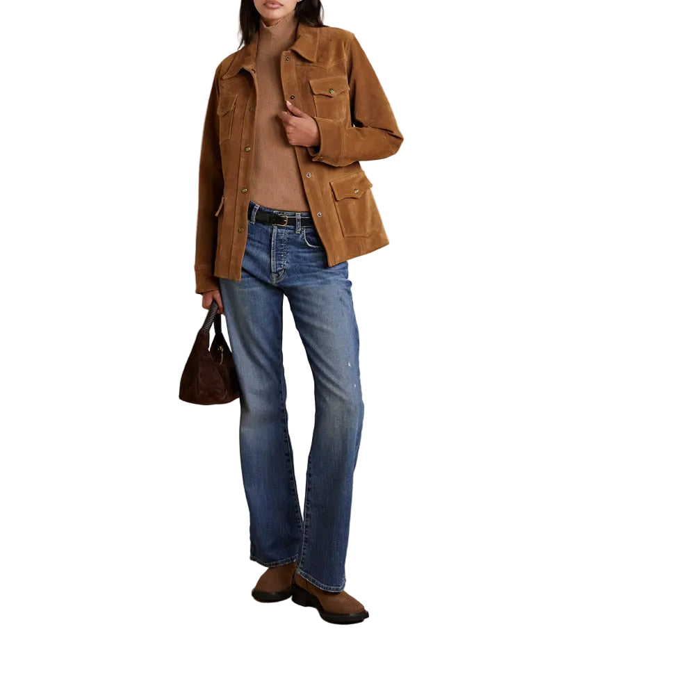 New Women's Brown Buttery Soft Suede Leather Shirt